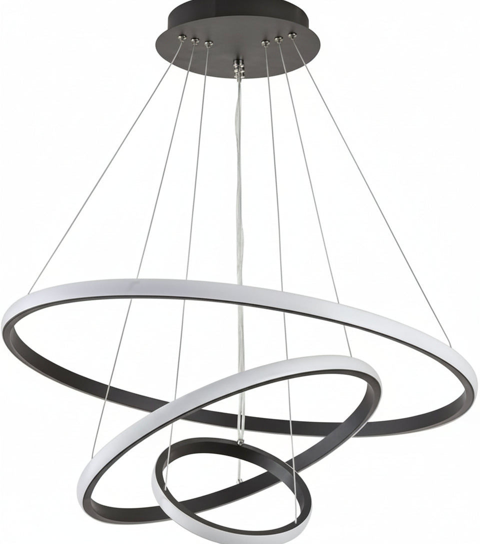 meenyo black led chandelier modern 3 ring ceiling light