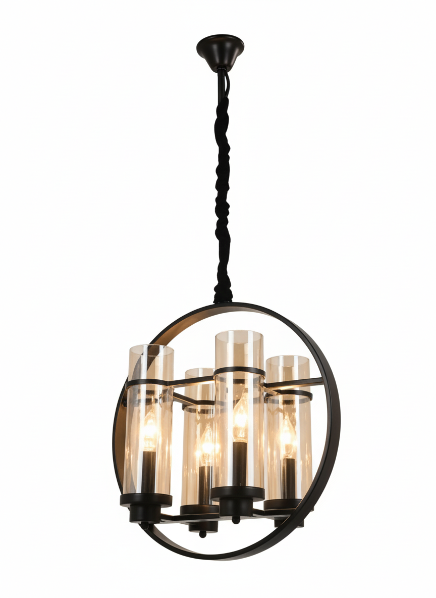 Q&S rustic farmhouse 4-light vintage chandelier