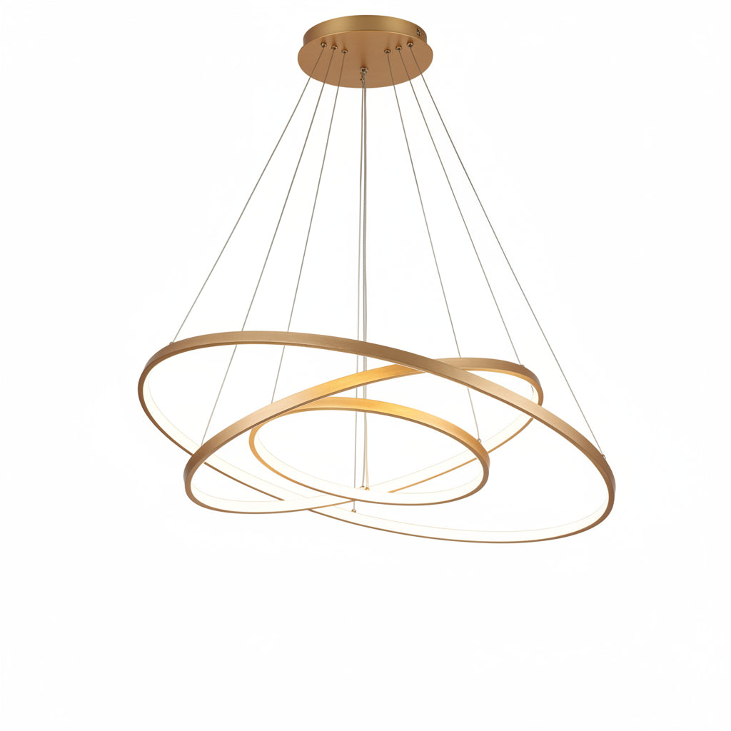 Gold ring pendant lamp with large 3-ring design