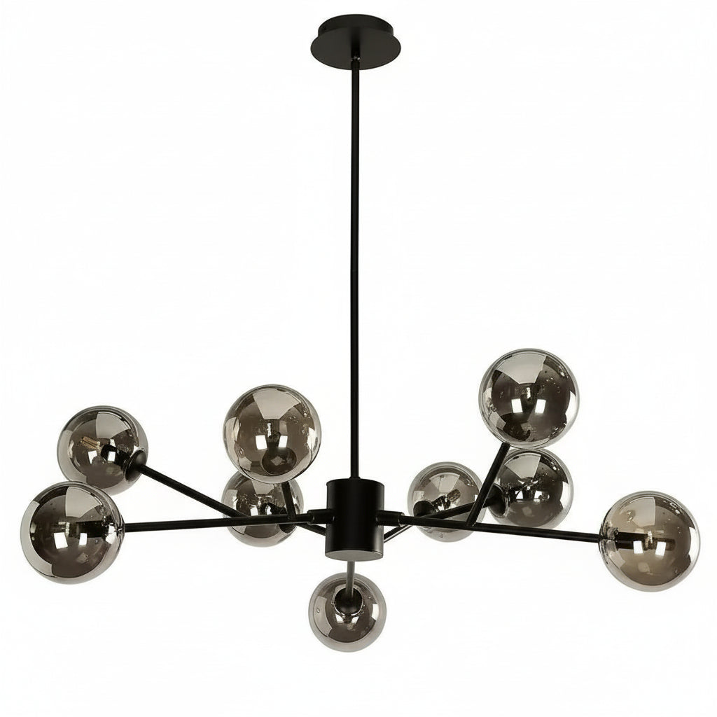 KCO modern glass globe sputnik chandelier 8-light black smoke grey