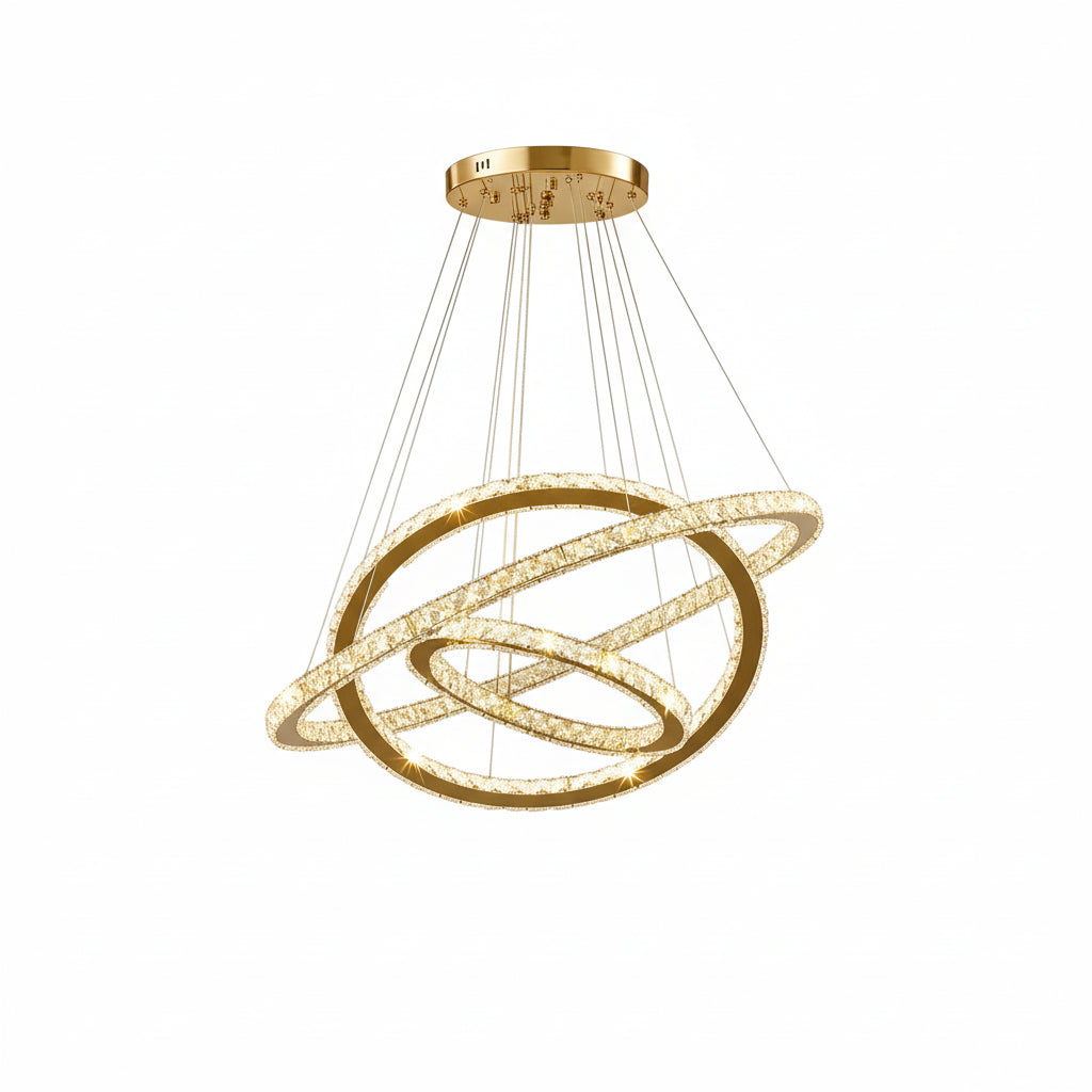 modern crystal LED chandelier in titanium gold with remote